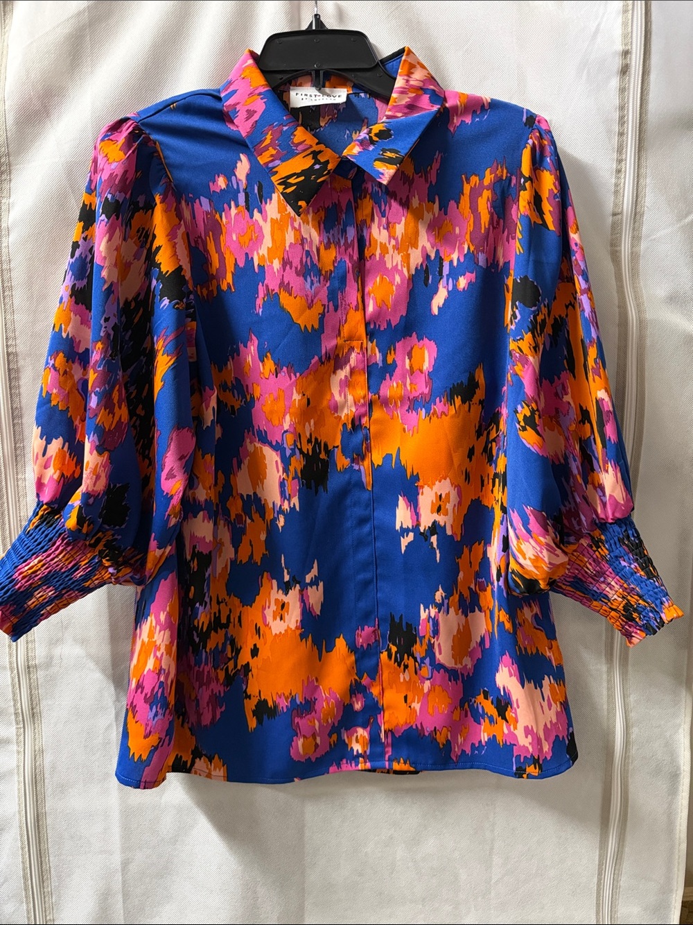 First Love Bold Abstract Button-Down Blouse - Blue, Orange, Pink